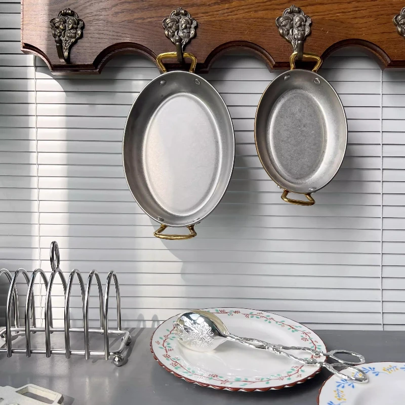 

Stainless Steel Double Ears Retro Breakfast Plate Heavy Duty Steak Serving Dish Rust Resistant Tableware Easy Wash Food Tray Hot