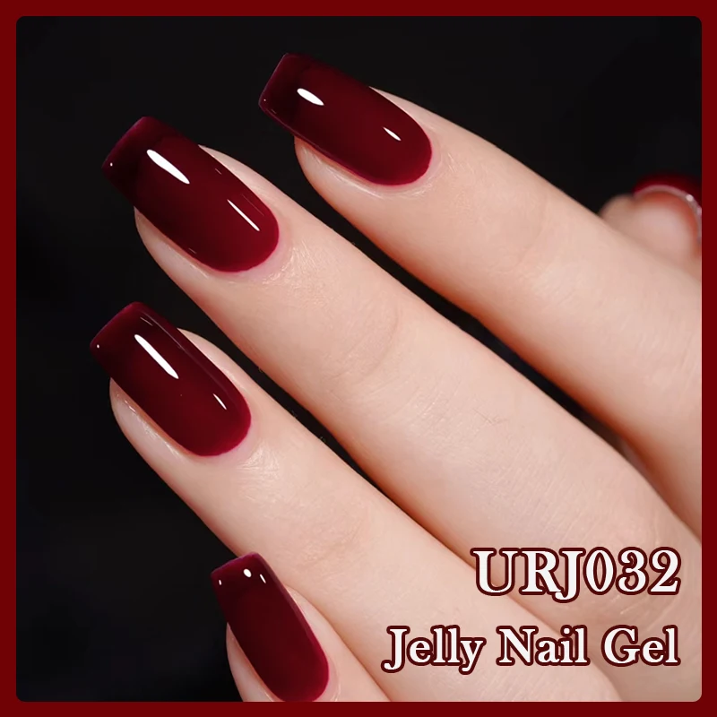 UR SUGAR 15ml Transparenter Weinroter Jelly Gel Nagellack Abziehbarer UV-LED Dunkelroter Bernstein-Gel Halloween Maniküre Nagelkunst Lack – Detail 3
