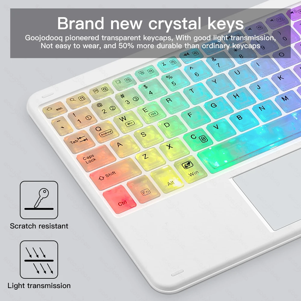 Imagem -03 - Teclado Bluetooth sem Fio com Touchpad e Mouse Rainbow Backlit Mini Teclado sem Fio para Ipad Ios Android Windows