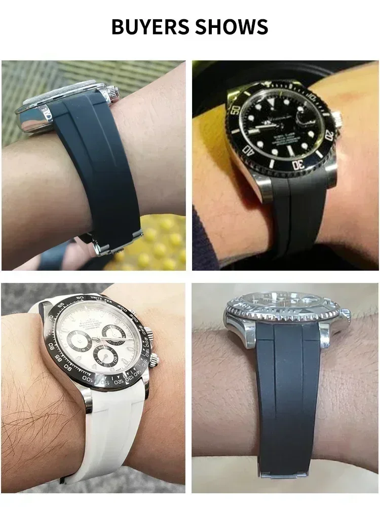 Original Silicone Watch Strap for Rolex Submariner Datejust Explorer 2 Special Strap Curved Interface Folding Buckle 20 21mm