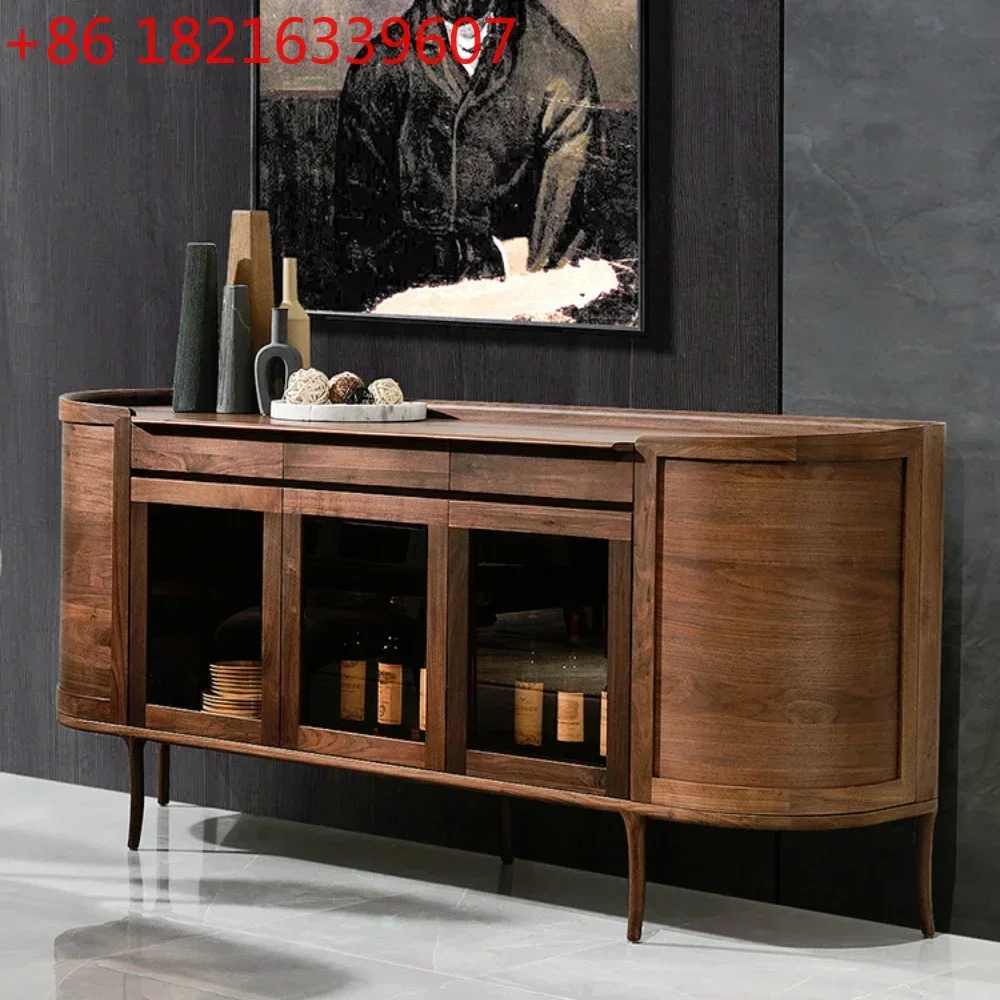 Solid Wood Tea Cabinet Black Walnut Sideboard Cabinet Living Room Cabinet Wall Dining Room