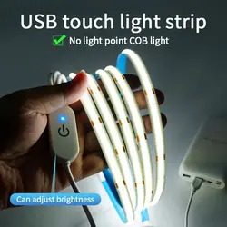 Tira de luces LED COB, atenuador táctil, cinta de diodo Flexible, 5V, USB, iluminación interior lineal, lámpara para habitación, bricolaje, TV, espejo, retroiluminación, decoración de pared