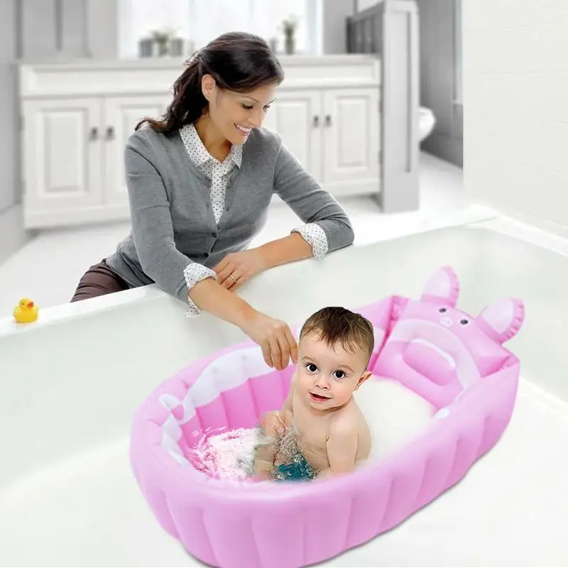 Baby Bathtub With Air Pump Portable Newborn Toddler Bathing Tub With Air Pump Collapsible Shower Basin For Boys And Girls Home