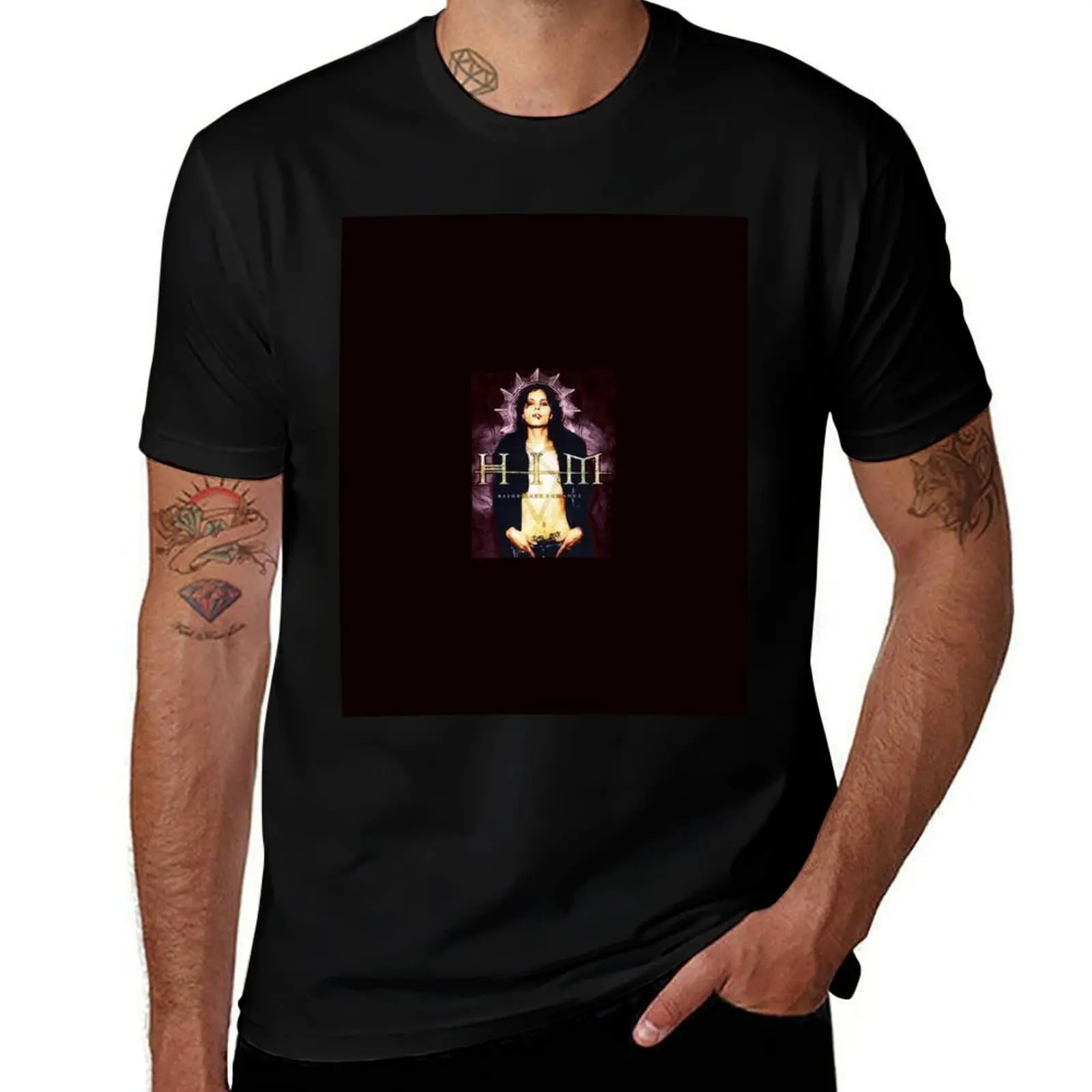

Him Band Tee Razorblade Romance HQ Heartagram Ville valo T-Shirt Fashion Simple Casual Tee Shirt