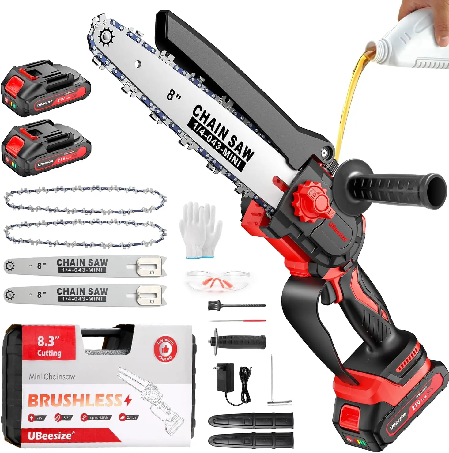 

8-Inch Cordless Mini Chainsaw with Brushless Motor, Long Battery Life, and Ergonomic Handle for Tree Trimming and Garden Work
