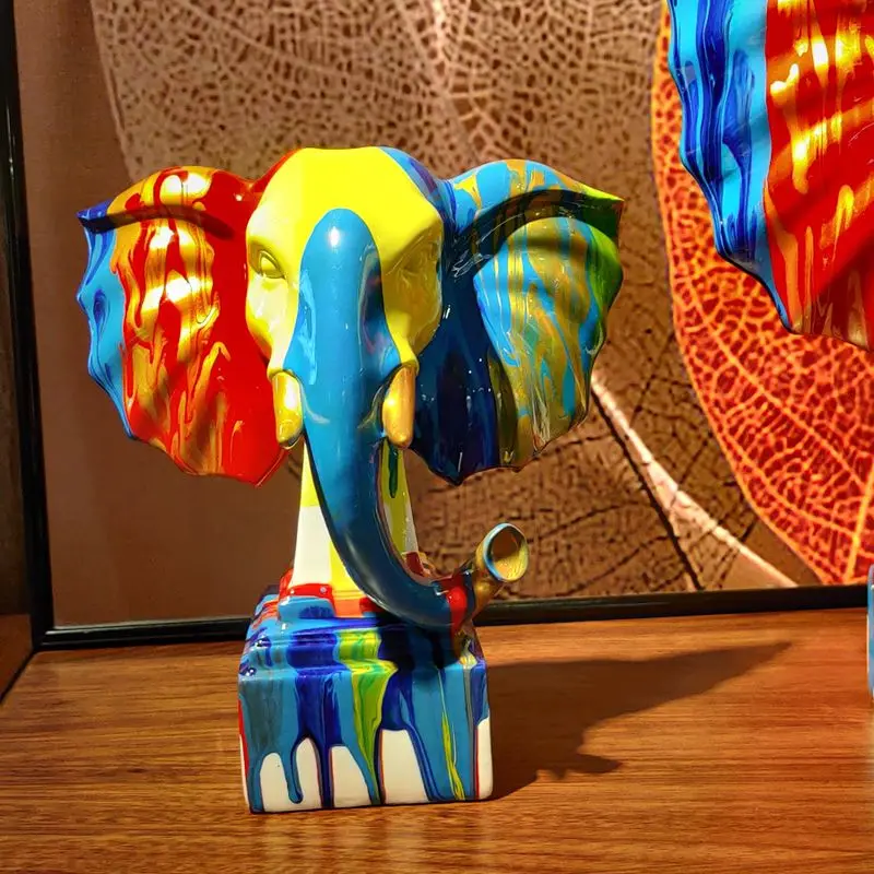 Moderne Abstrakte Regenfarben-Elefanten-Skulptur Kreative Wohlstandsdekoration für Wohnzimmer Büro Ausstellung – Detail 11