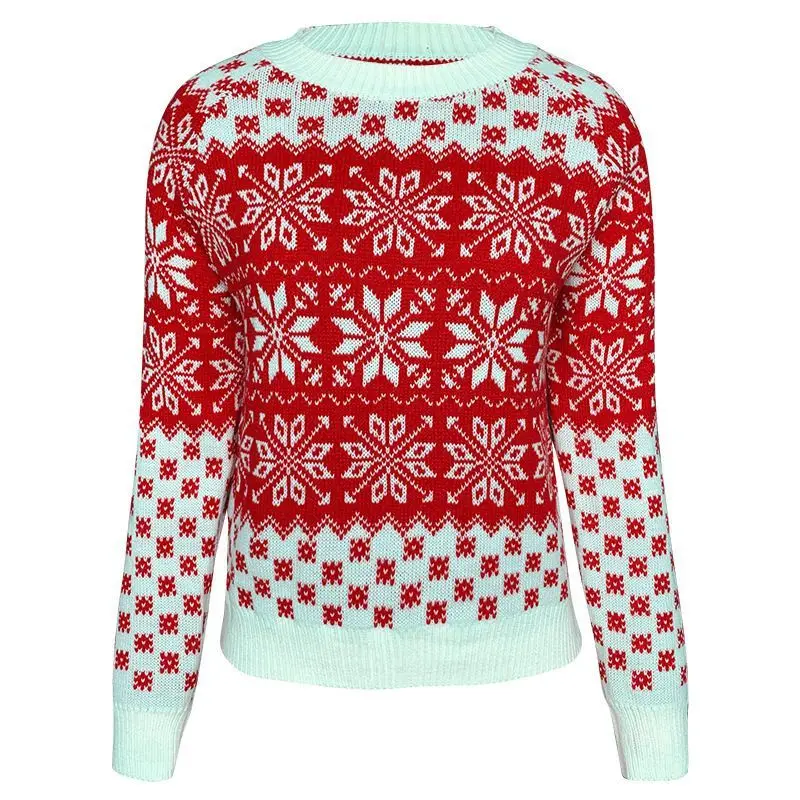 Novo estilo feminino natal floco de neve camisola inverno quente malha manga longa o pescoço topos jumper impresso casual pulôver roupas