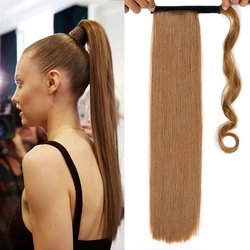 Extensiones de coleta larga y recta para mujer, pelo sintético de 22 pulgadas, color negro y marrón, con Clip