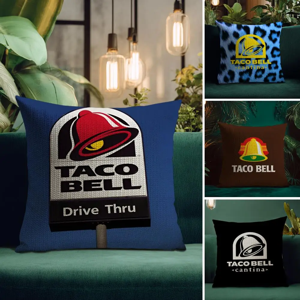 Funda de almohada con campana T-Taco de sabor mexicano, tela orgánica de lino Natural, impresión de doble cara, transpirable, perfecta para decoración del hogar