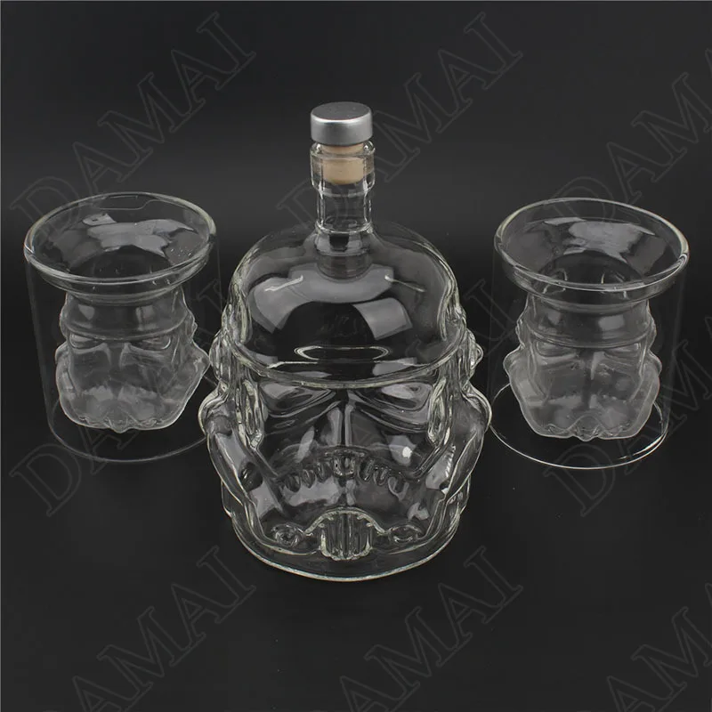 European Glass Shot Glasses Set Creative Skeleton Relief Decorative Brandy Flask Sets Modern Bar Desktop Wine Decanter Bottling