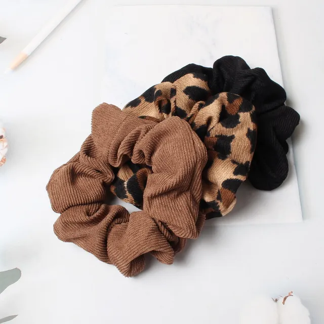 Wzór w cętki Scrunchie Cord jesienno-zimowy sztruksowy zestaw solidnych gumek elastyczne gumki do włosów nadruk zwierzęcy kucyk opaska do włosów lina