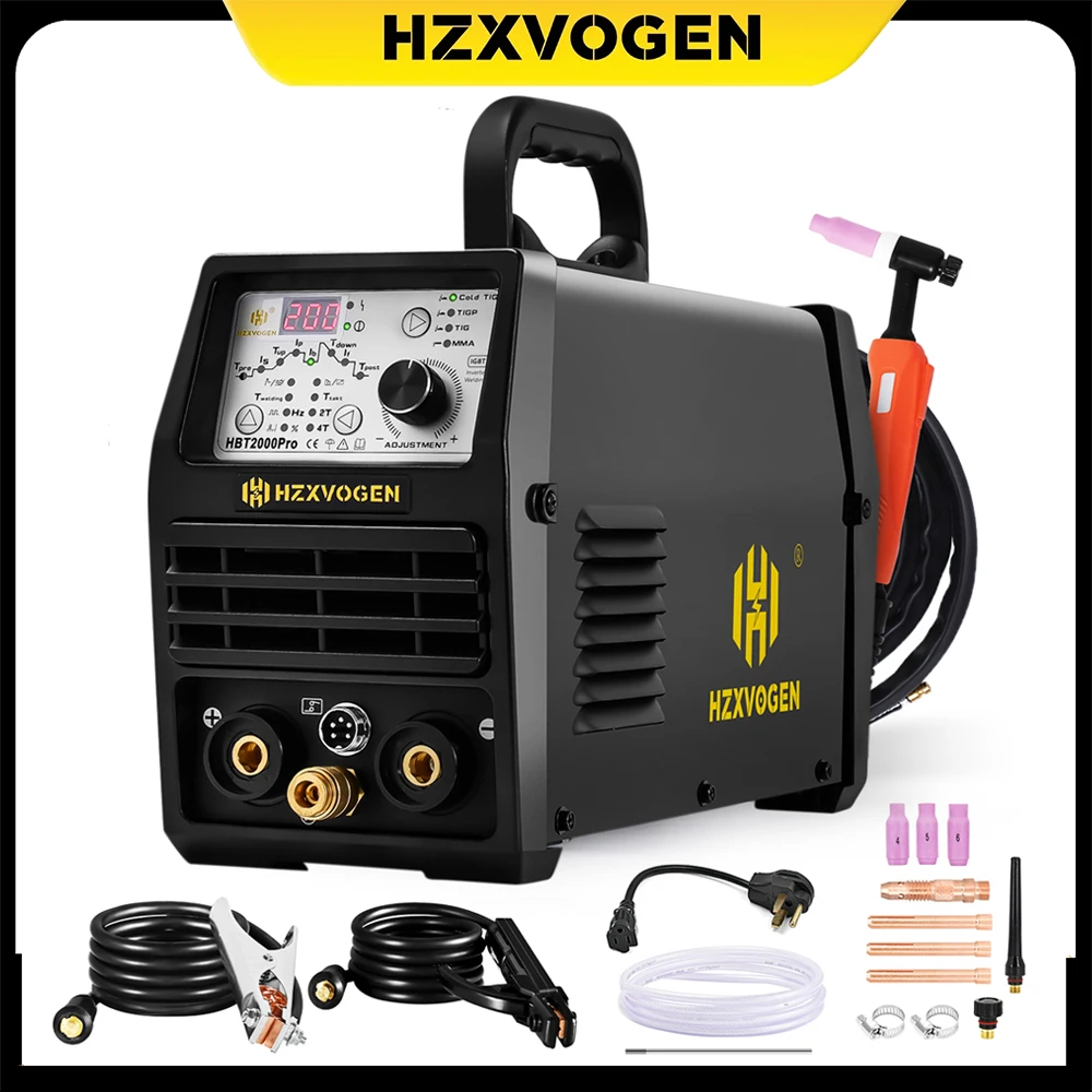 HZXVOGEN 4 in 1 HF Cold TIG Welding Machine 200A MMA ARC Stick Argon Precise Digital Pulse 2T/4T Spot TIG Welder HBT2000PII