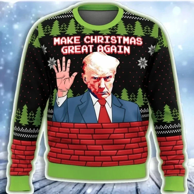 Sudadera navideña con estampado completo de Donald Trump, ropa para hombre, sudaderas con capucha divertidas de manga larga informales, novedad en chándal para hombre