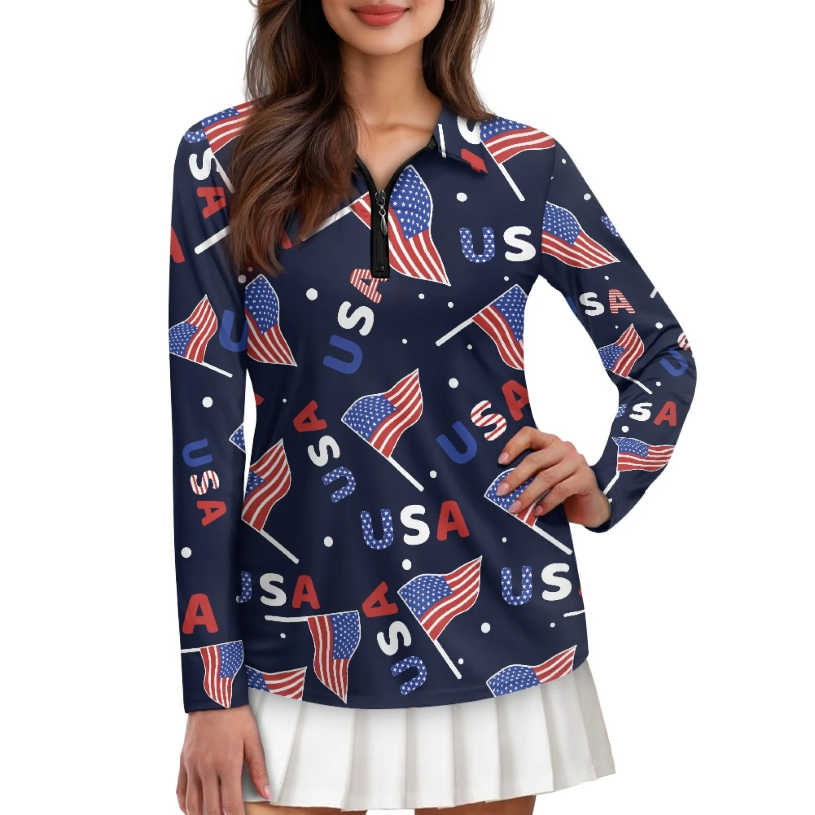 PENSTROLL USA Flag Womens Tennis Golf Pickleball Shirts Hiking Running Fishing Golf Shirt for Outdoor