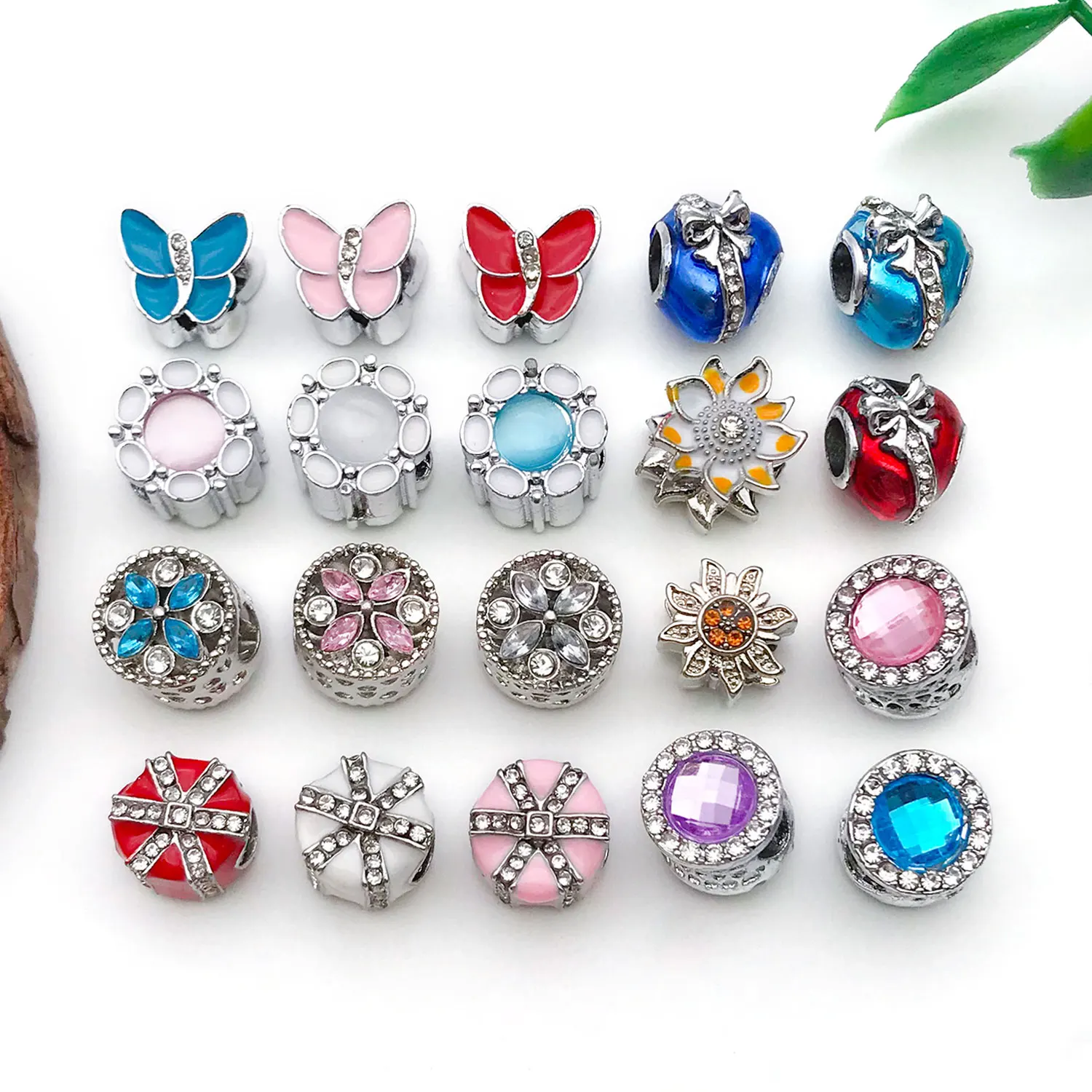 5/20pcs Panjia Bracelet DIY with Alloy Beads, Heart, Butterfly, Snowflake, Cat's Eye Stone Charms for Women.