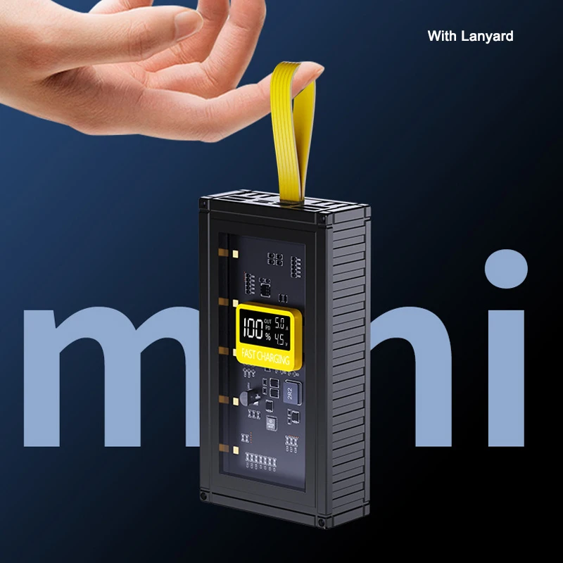 باور بانك شفاف وشحن سريع في اتجاهين مع إضاءة ليد ، من من من ماركة xah ، من نوع PD20W ، مناسب لهاتف آيفون 15 ، 14 ، شاوميو ، وهواوي ، وسامسونج