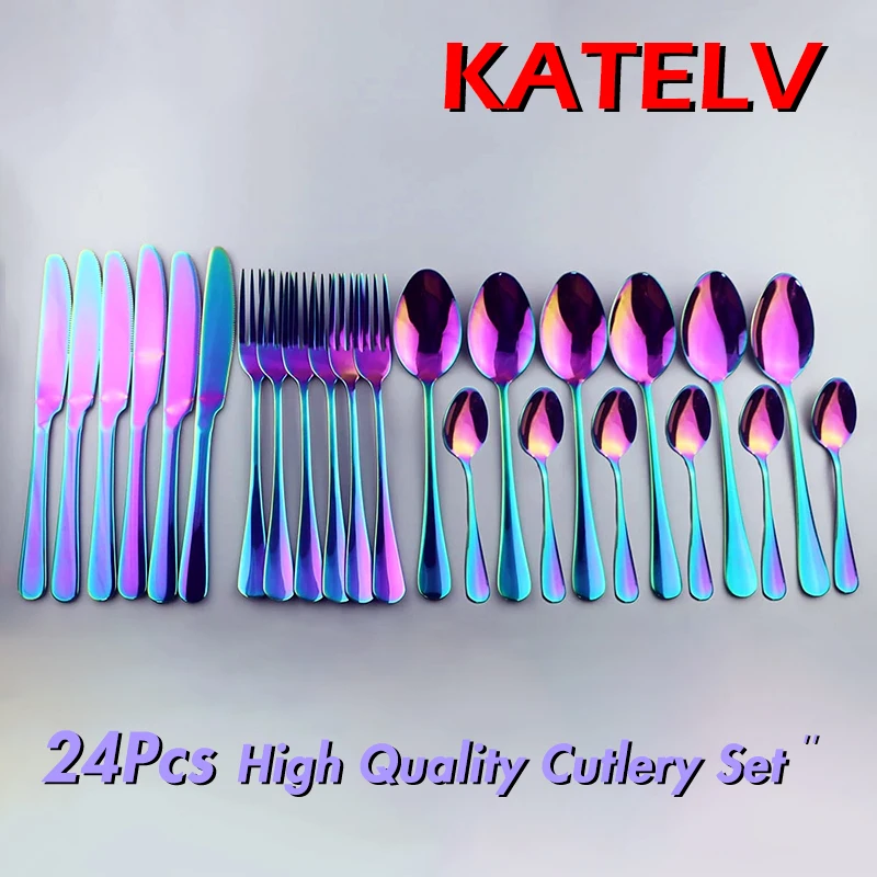 

24Pcs High Quality Gold Tableware Set 304 Stainless Steel Cutlery Set Knife Fork Spoon Dinnerware Set Silverware Flatware Set