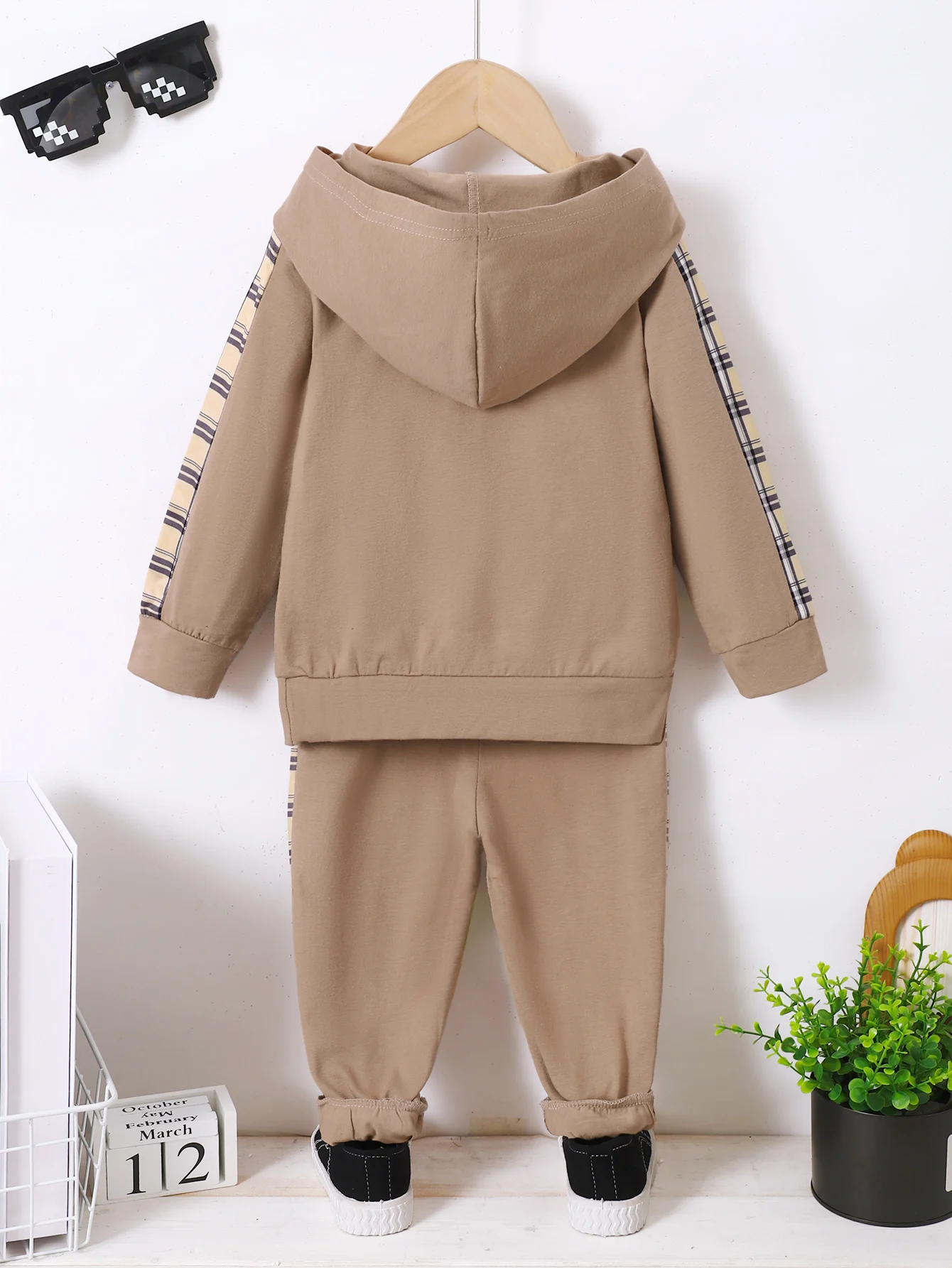 1-6 Year old Boys' Hoodie Set Checkered Pocket, Long sleeved Pants 2Pcs/Set Children's clothing boys' spring autumn sports suit