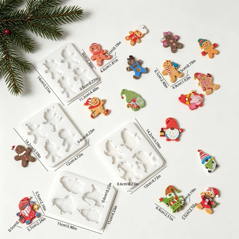 Gingerbread Man Epoxy Resin Mold DIY Santa Claus Snowman Pendant Silicone Molds Keychain Earring Jewelry Crafts Casting Mould