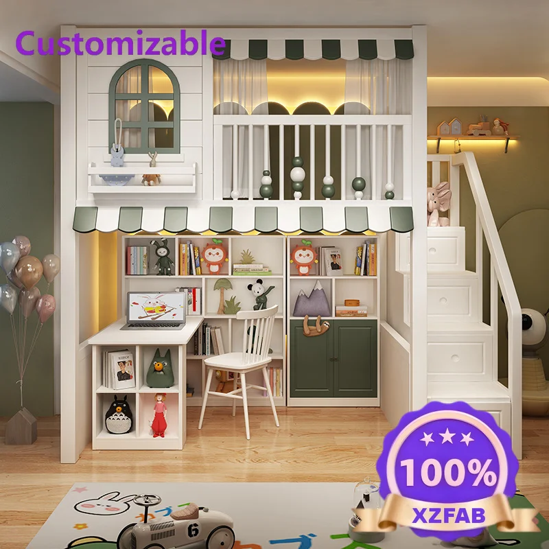 Factory Direct 2026 All solid wood on the bed and off the table combination bed with  same width multi-functional children's bed