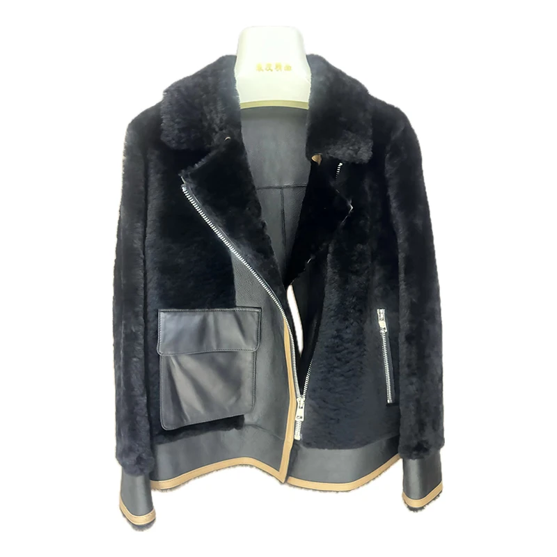 2024 new design women merono sheep fur coat double face leather sheepskin leather and fur intergrated coat