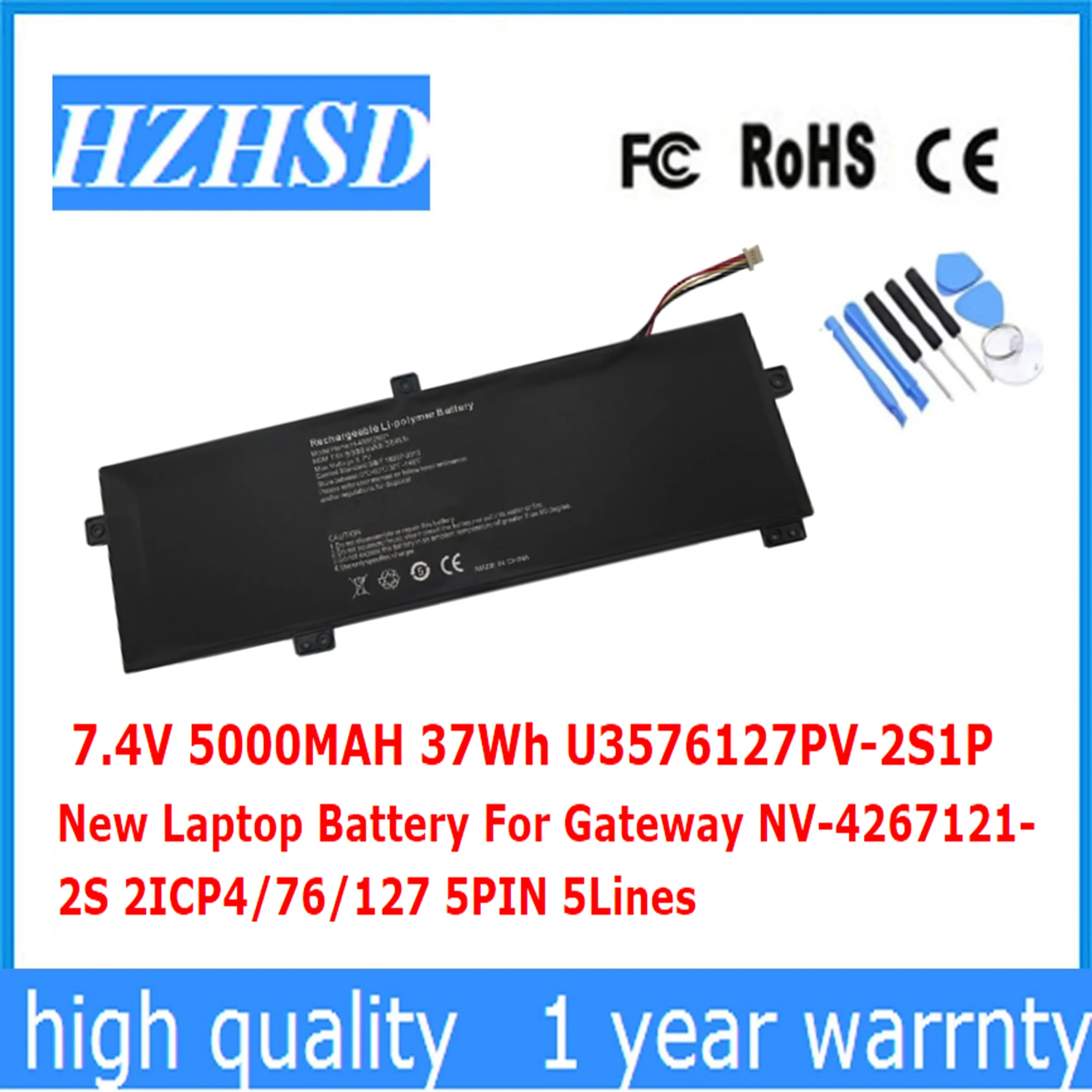 7.4V 5000MAH 37Wh U3576127PV-2S1P New Laptop Battery For Gateway NV-4267121-2S 2ICP4/76/127 5PIN 5Lines