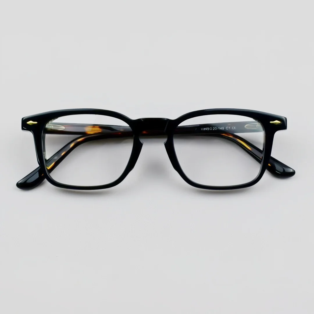 

Japanese Handmade Square Frame Glasses Transparent Tang Grass Pattern Retro Korean High-Quality Board Big Face Optics