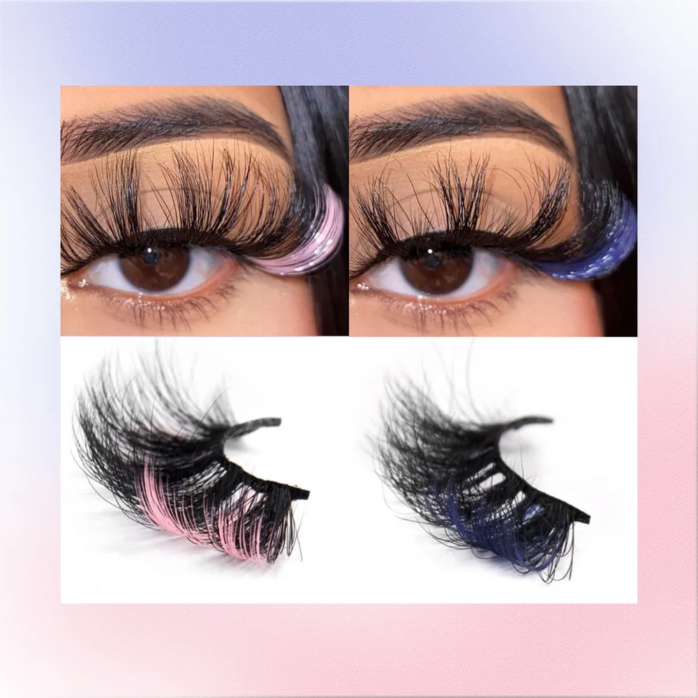 DINGSEN 10 Paar MIX Farbige DD-Curl-Wimpern für Make-up, Kunstnerz-Wimpern, Vollstreifen-Wimpern, Rot, Blau, Grün – Detail 10