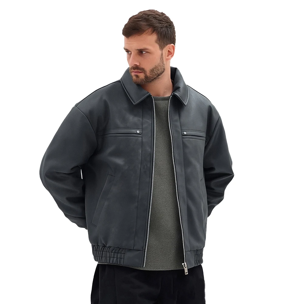 

Men's Casual Thickened Warm Leather Jacket With A Zipper Winter Fashion Jackets Outdoor Windproof Coat Pure Color Top Men's Wear