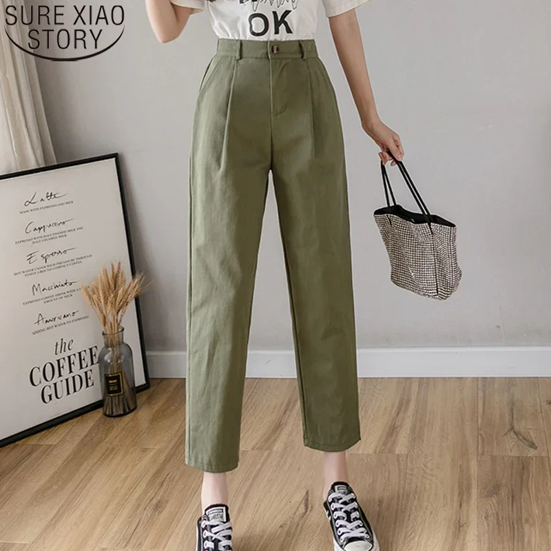 

Spring and Summer Women Pants 2022 New Korean Fashion Casual Loose Harem Pencil Pants High Waist Solid Work Female Trousers 9647