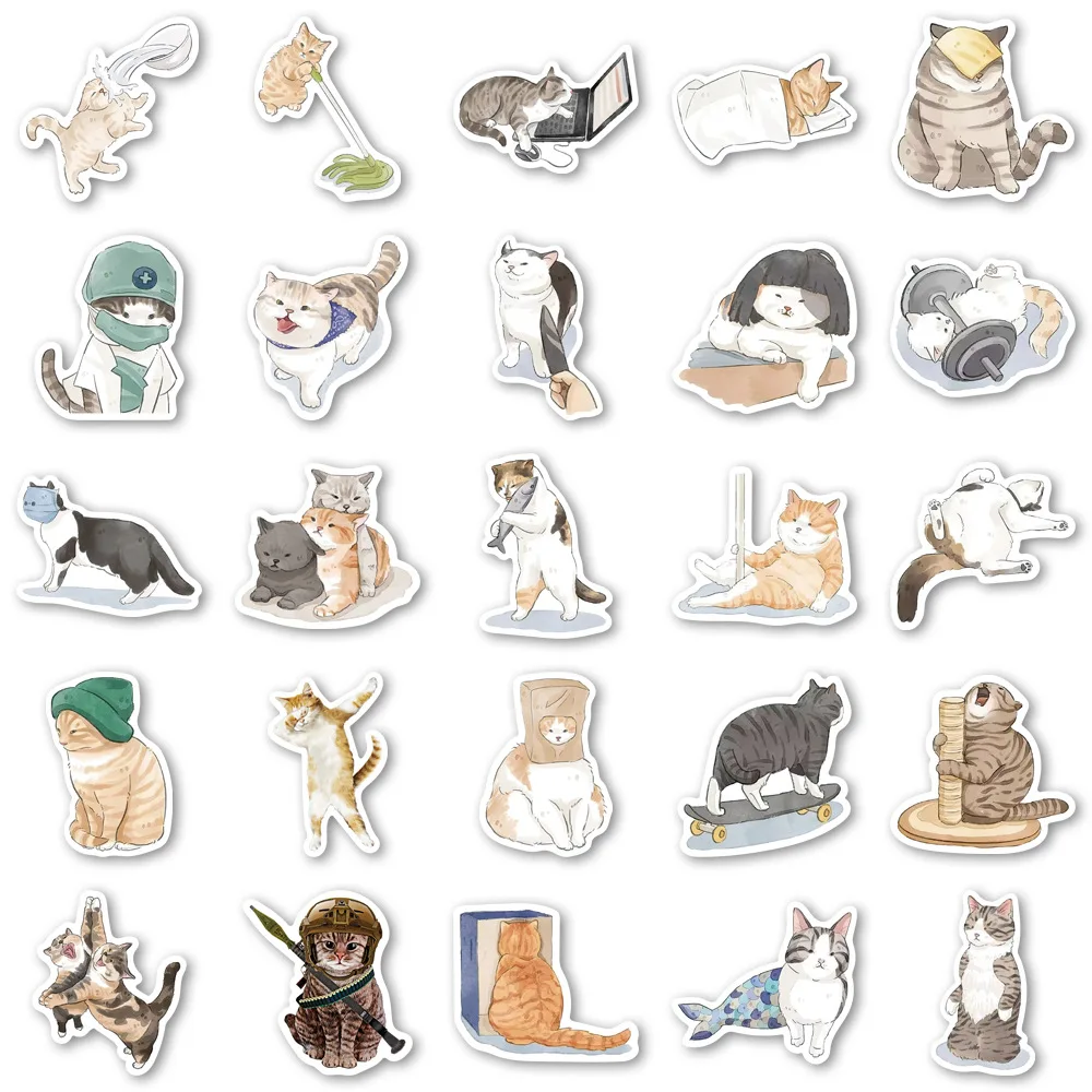 50 قطعة ملصقات القط لطيف الكرتون الحيوانات اللوحي الهاتف المحمول الأمتعة سيارة الغيتار DIY بها بنفسك الجدار ملصق اللعب الديكور