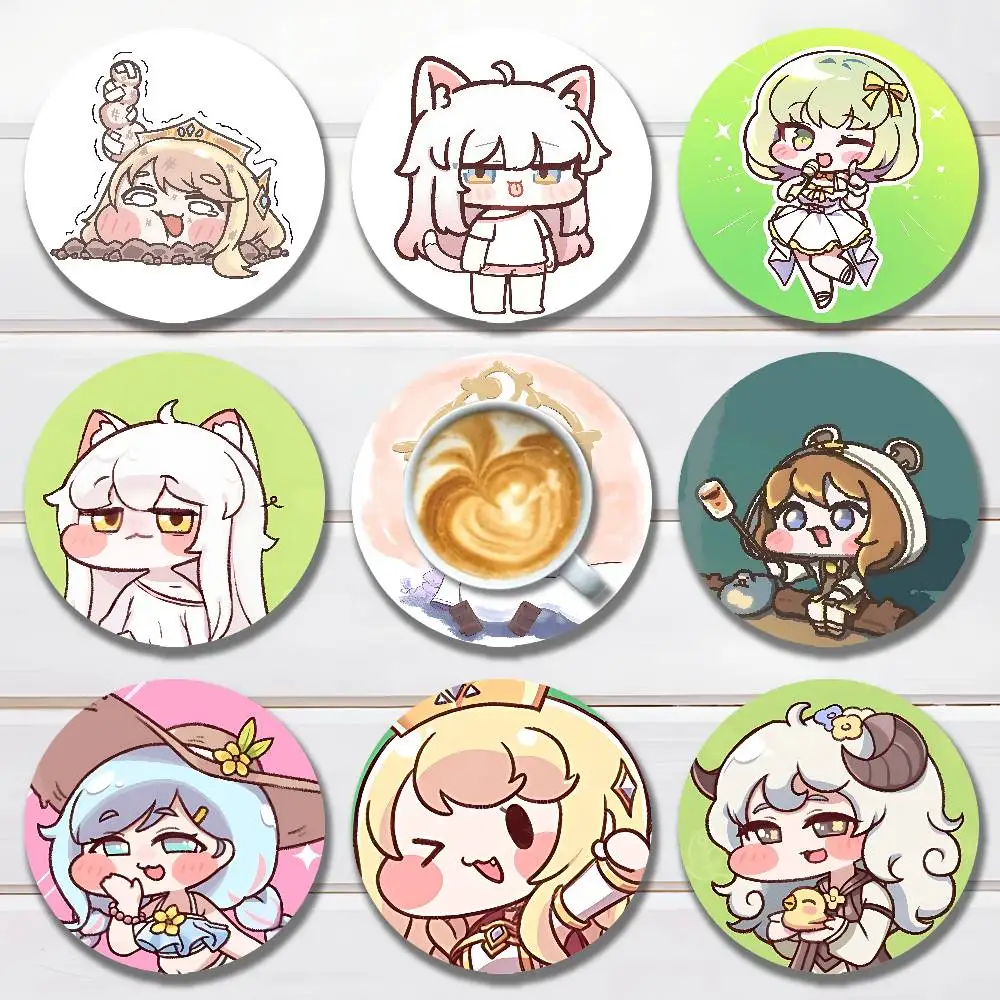 

Cute Game T-Trickcals-S Heat Resistant Round Wooden Coasters Non-slip Drink Cafe Decoration 2D Flat Color Print Coasters