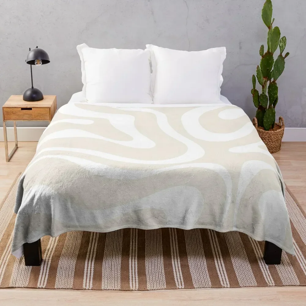 Liquid Swirl Modern Abstract Pattern in Light Ecru Beige and White Throw Blanket Tourist Decorative Throw Blankets