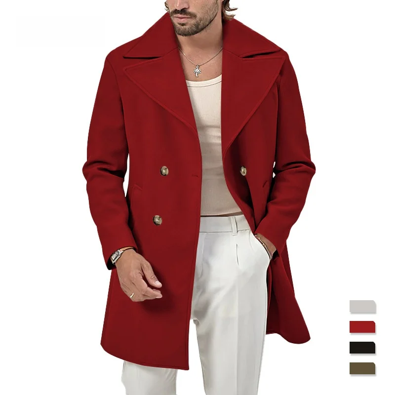 

Men's Casual Long Coat Spring Autumn Cotton Blend Fabric Slim Fit Double Breasted Button Sle Chinese Manufacturer