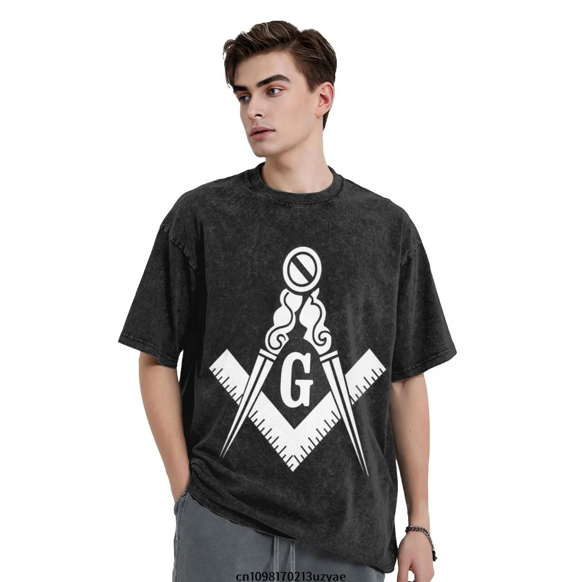 

Freemason Logo Square And Compass Men's Vintage Cotton Short Sleeve T-Shirt Summer Hip Hop Tee shirt