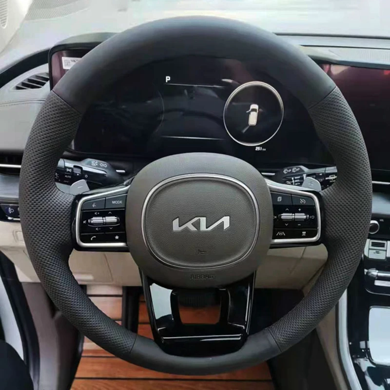 Customize Genuine Leather DIY Car Steering Wheel Cover For Kia Carnival IV 2021 2022 2023 Volant Car Accessories Interior