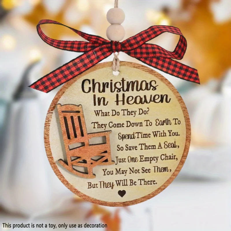 1pc Christmas in Heaven Chair Xmas Wooden 2 Layer Print Sign Painting for Commemorate Loved Ones Hanging Home Fence Decoration