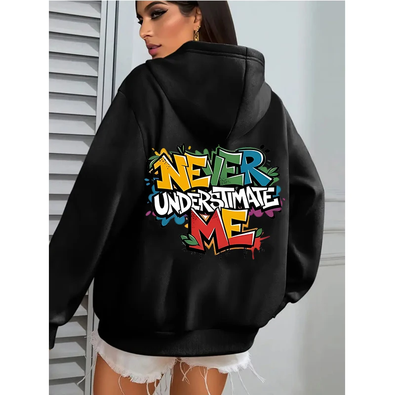 

Женские толстовки с капюшоном в стиле хип-хоп и граффити с буквенным принтом NEVER UNDERESTIMATE ME, яркая зеленая красочная одежда с капюшоном с графическим принтом