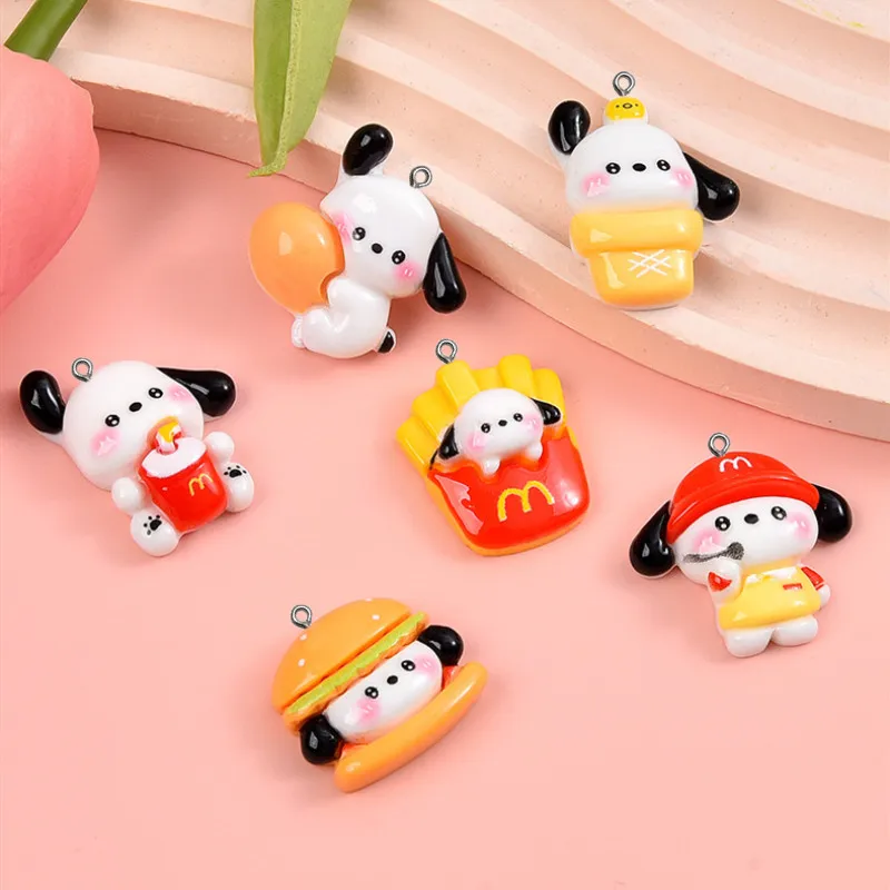 10Pcs Cartoon Hamburg Dog Resin Charms DIY Earrings Necklace Jewelry Decor Supplies Pendant Kawaii Keychain Craft Hook Findings