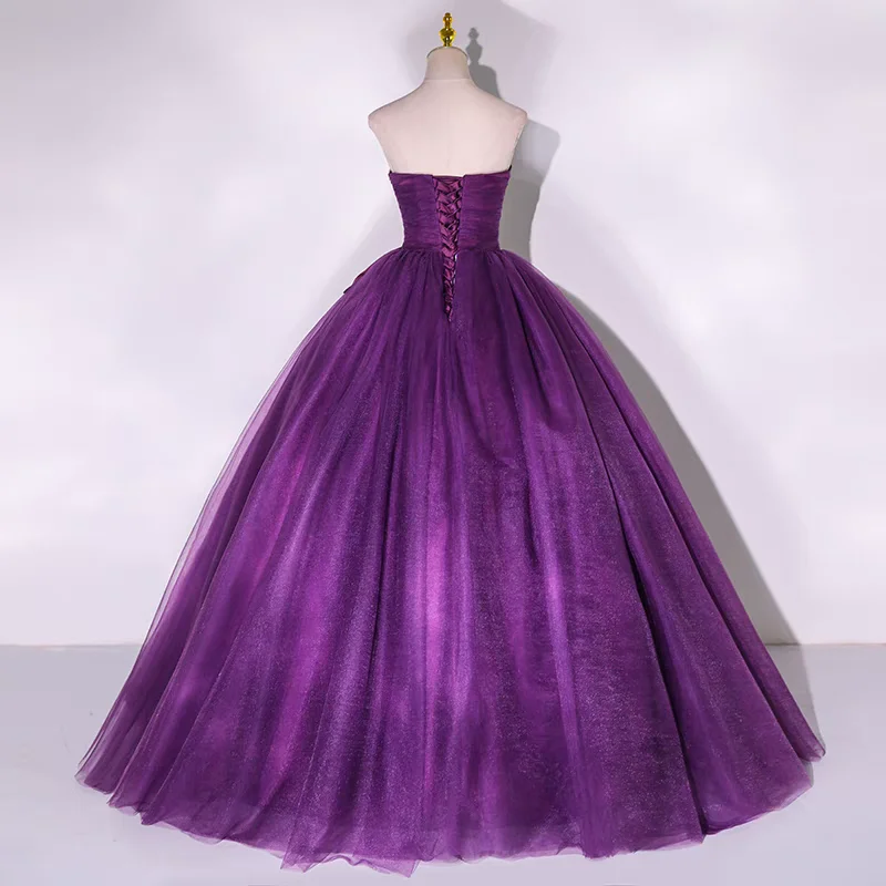 Grape Purple Pleat Strapless Evening Dress for Women vestidos de noche mujer Tulle Prom Party Gown vestidos para mujer with Bow