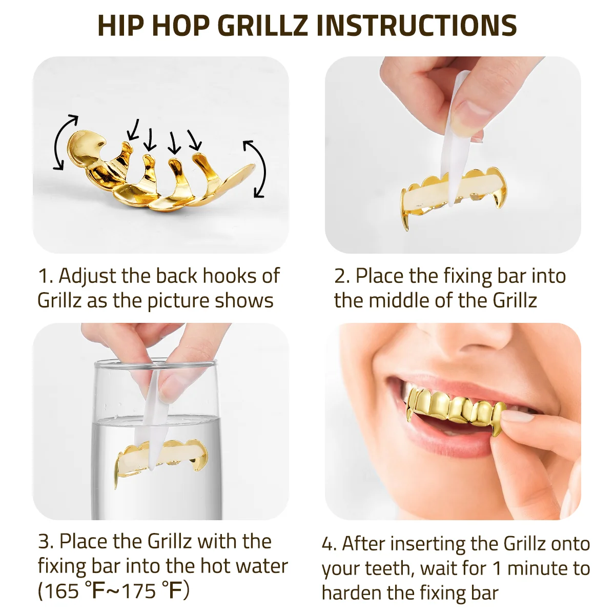 NUOBESTY Hip Hop Teeth Hip Hop Jewelry Golden Teeth Braces and Bottom Set Shiny Teeth (Golden) hip hop teeth  hip hop jewelry