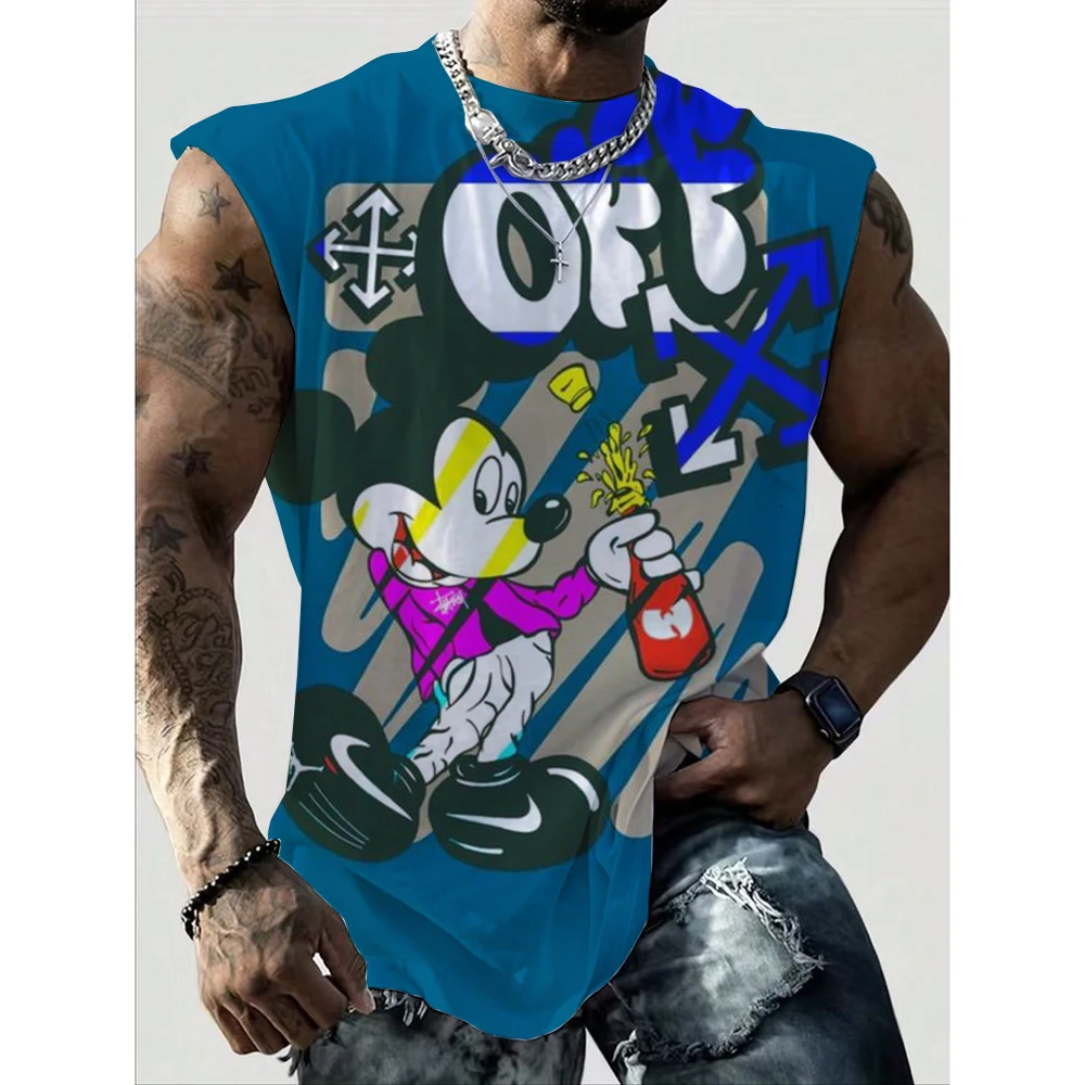 

Disney Mickey Mouse print summer new men's quick drying vest sleeveless men's jogging sleeveless T-shirt men's round neck breath
