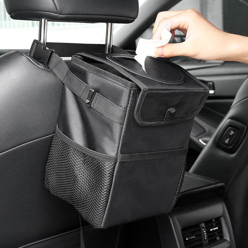 Portable Waterproof Car Trash Can Bin, Auto Organizer Accessories, Trash Dump, Car Storage Pockets, Closeable