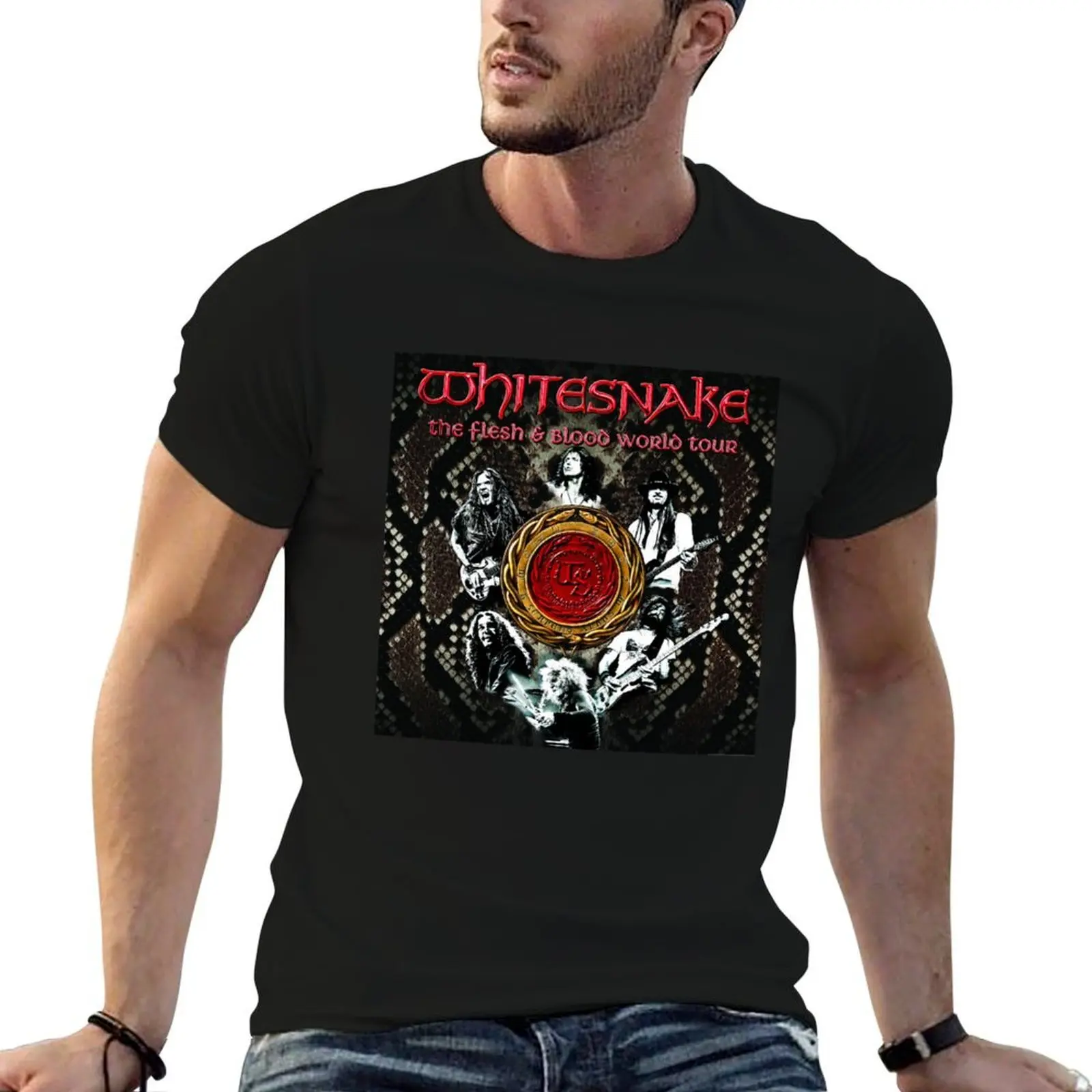Футболка Whitesnake Band Tour, мужские футболки, хлопковая мужская футболка, роскошная футболка