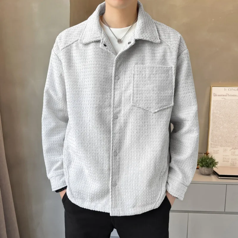 

Autumn Man Coat New Fashion Plaid Turn Down Collar Long Sleeve Male Outerwear Vintage Single-breasted Breathable Men Jacket