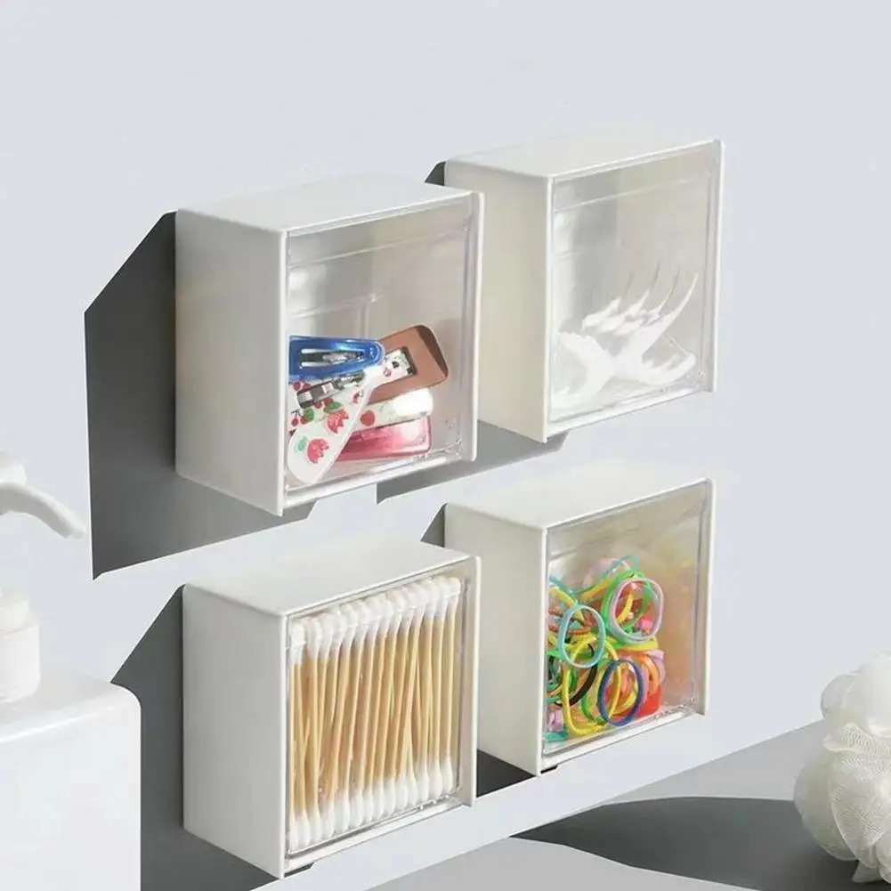 Practical Cotton Swab Storage Box Beveled Opening Punch-free Moisture-proof Transparent Storage Box Space-saving