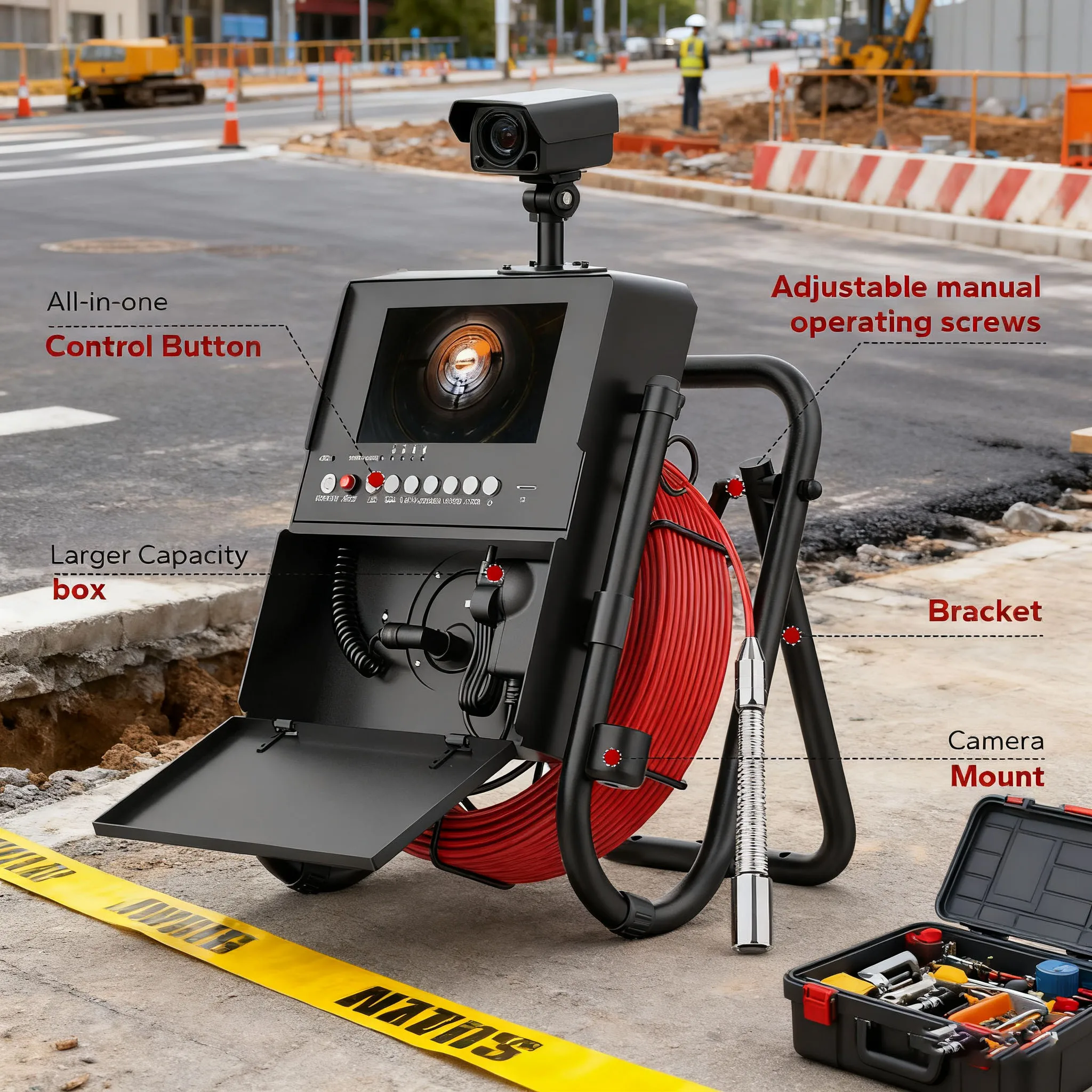 

Professional 23mm sewer inspection Camera with 7" monitor, DVR recorder, 16GB memory, and IP68 waterproof construction.