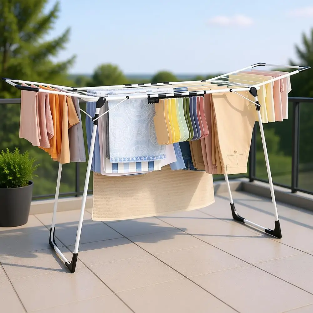 

Clothes Drying Rack, Foldable, Space-Saving, 22.2 x 68.1 x 38 Inches, Sock Clips, Metal Structure, Suitable for Clothes, Towels,