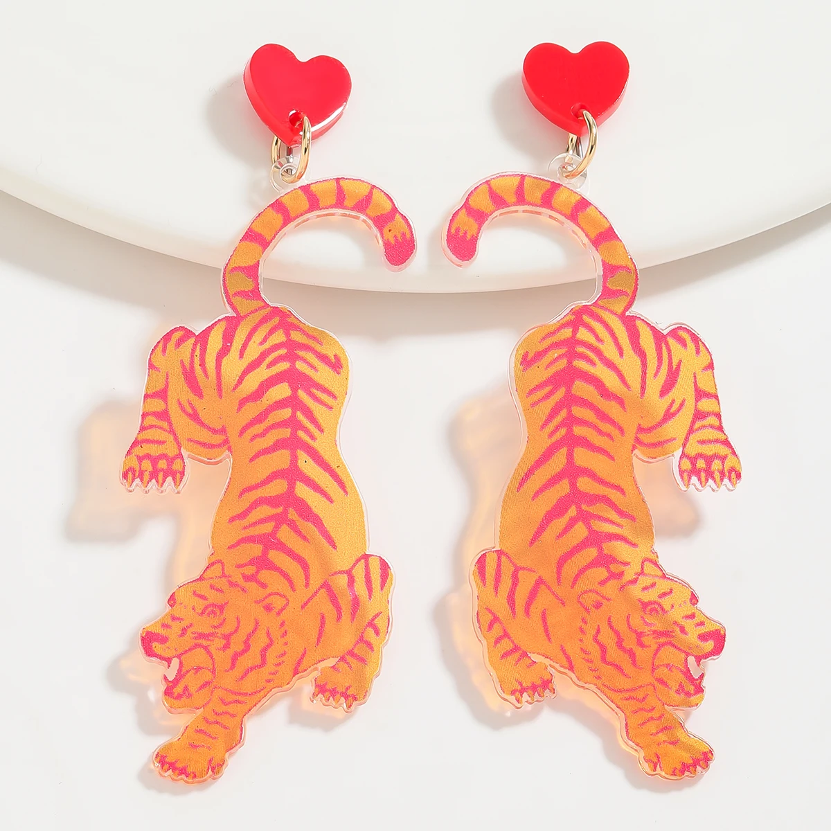 لطيف وممتع القلب النمر استرخى أقراط للنساء الملونة الاكريليك سبيكة مجوهرات بأشكال حيوانات الصيف عطلة بيان الملحقات #3