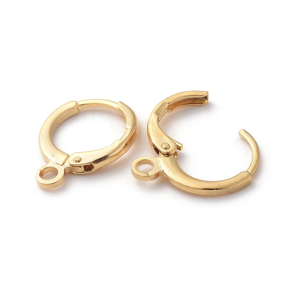 20pcs Brass Huggie Hoop Earring Findings with Horizontal Loop Ring Shape Real 18K Gold Plated For DIY Jewelry Making Accessories